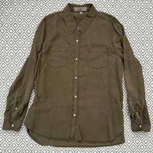 Thread & Supply Long-Sleeve Button Down Blouse - Size L - Olive